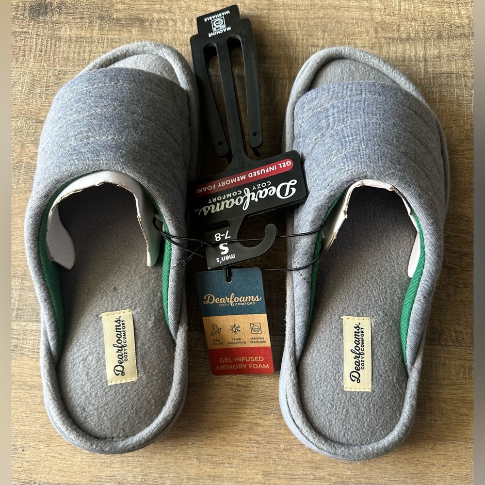 Dearfoams Cozy Comfort Men's Quilted Jersey Slide Slippers Size Small 7/8